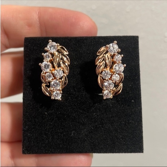 Rose Gold Plated CZ Leaves Drop Earrings New Victoria vintage Art deco - Picture 3 of 7